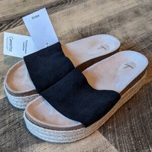 MNG Mango Platform Espadrille Sandals Leather Upper & Footbed